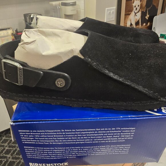 Birkenstock Lutry Premium Suede Suede Leather - Black MENS 10 US EU 43 CLOG NEW - Picture 5 of 10